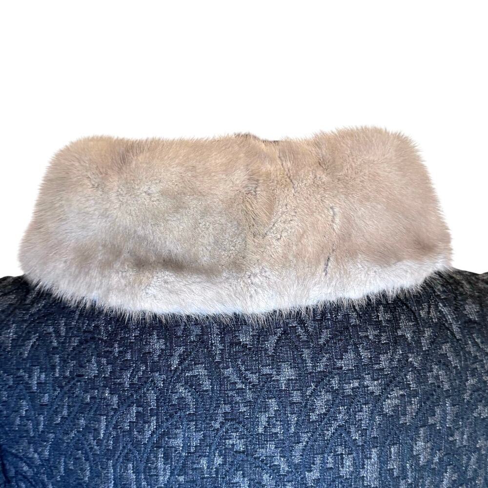 VINTAGE 1950's Gray‎ Jacquard Tapestry Long Women's Coat Mink Fur ILGUW Sz Small - Picture 9 of 14
